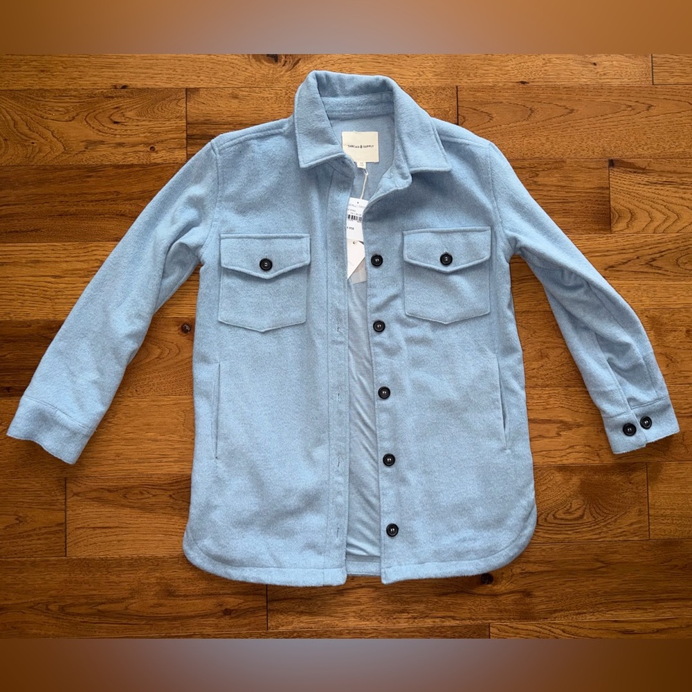 Thread & Supply NWT knit shirt jacket shacket sky blue flannel size XS